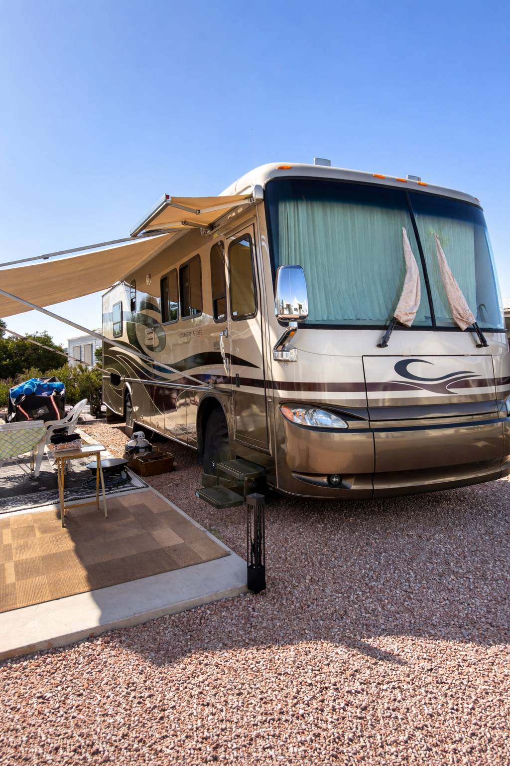 Exterior with awning extended